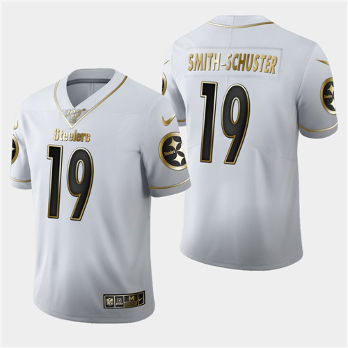 Men'sittsburgh Steelers #19 JuJu Smith-Schuster White 2019 100th Season Golden Edition Limited Stitched NFL Jersey
