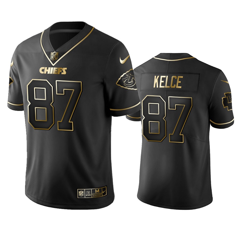 Men's Kansas City Chiefs #87 Travis Kelce Black 2019 Golden Edition Limited Stitched NFL Jersey
