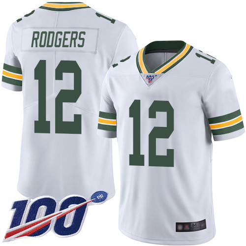 Men's Green Bay Packers #12 Aaron Rodgers 2019 White 100th Season Vapor Untouchable Limited Stitched NFL Jersey