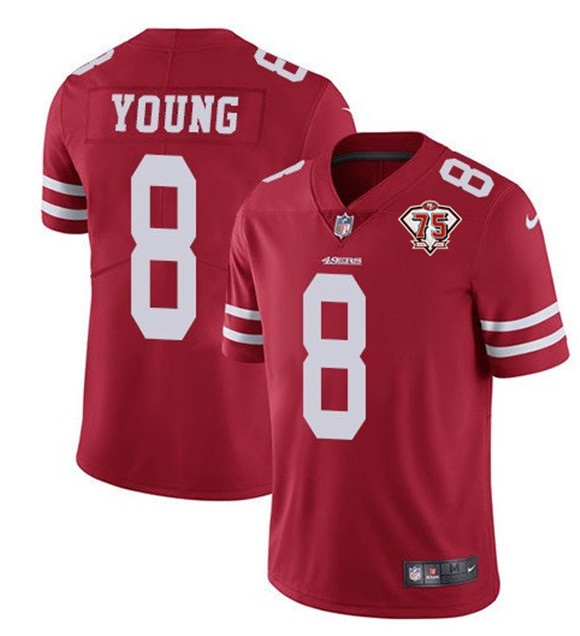 Men's San Francisco 49ers #8 Steve Young Red 2021 75th Anniversary Vapor Untouchable Limited Stitched NFL Jersey (Check description if you want Women or Youth size)