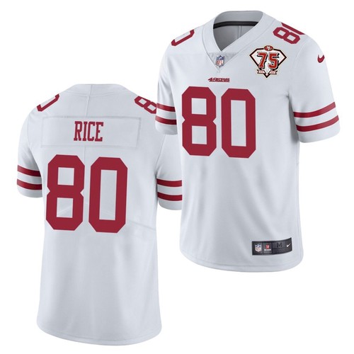 Men's San Francisco 49ers #80 Jerry Rice White 2021 75th Anniversary Vapor Untouchable Limited Stitched NFL Jersey (Check description if you want Women or Youth size)