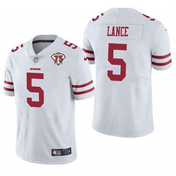 Men's San Francisco 49ers #5 Trey Lance White 2021 75th Anniversary Vapor Untouchable Limited Stitched NFL Jersey (Check description if you want Women or Youth size)