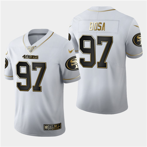 Men's San Francisco 49ers #97 Nick Bosa White 2019 100th Season Golden Edition Limited Stitched NFL Jersey