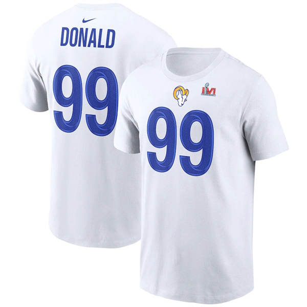 Men's Los Angeles Rams #99 Aaron Donald 2022 White Super Bowl LVI Champions T-Shirt