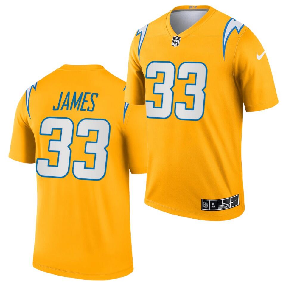 Men's Los Angeles Chargers ##33 Derwin James Gold 2021 Inverted Legend Stitched Jersey.