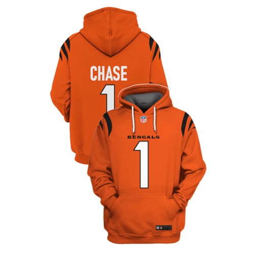 Men's Cincinnati Bengals #1 Ja'Marr Chase 2021 Orange Pullover Hoodie