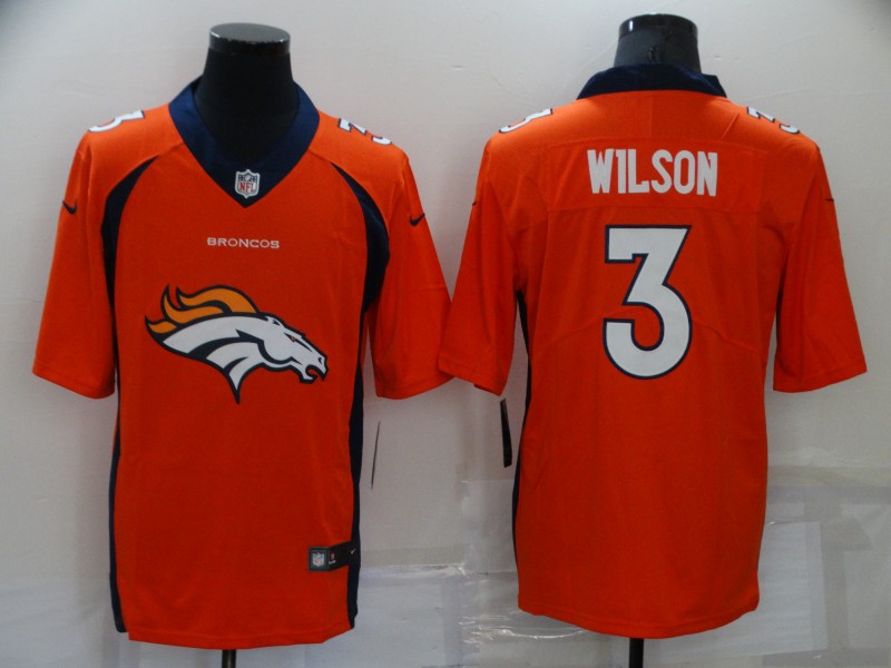 Men's Denver Broncos #3 Russell Wilson Orange Team Big Logo Limited Stitched Jersey