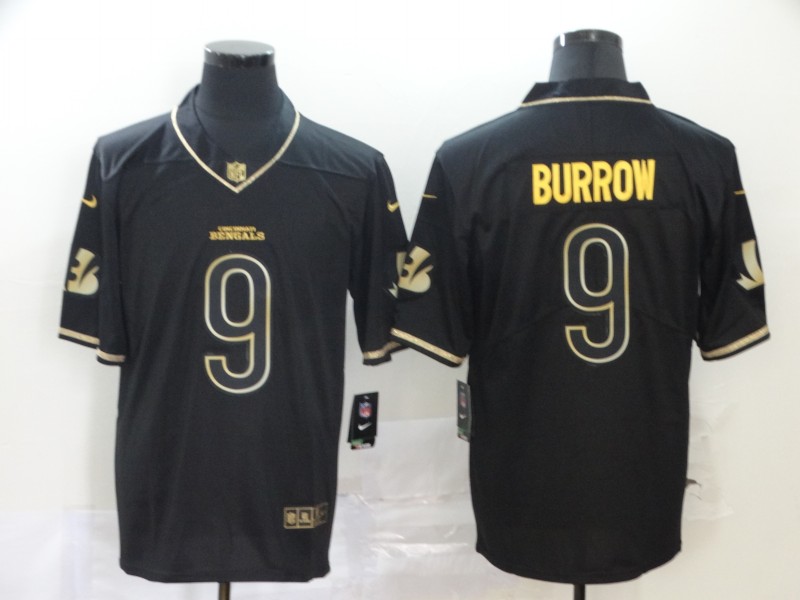 Men's Cincinnati Bengals #9 Joe Burrow Black Golden Limited Stitched NFL Jersey
