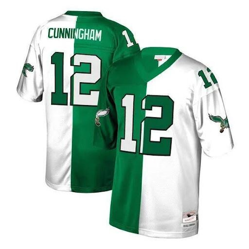 Men's Philadelphia Eagles Custom White Green Split Limited Stitched Jersey