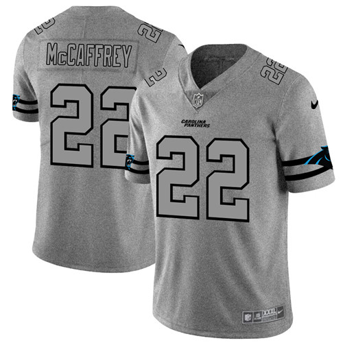 Men's Carolina Panthers #22 Christian McCaffrey Grey 2019 Salute To Service USA Flag Fashion Limited Stitched NFL Jersey