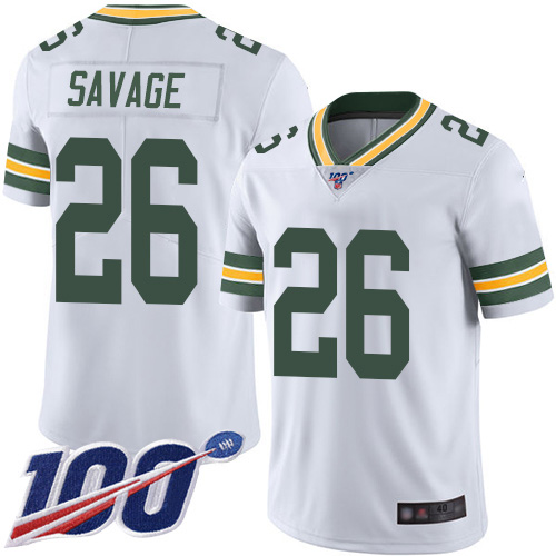 Men's Green Bay Packers #26 Darnell Savage 2019 White 100th Season Vapor Untouchable Limited Stitched NFL Jersey.