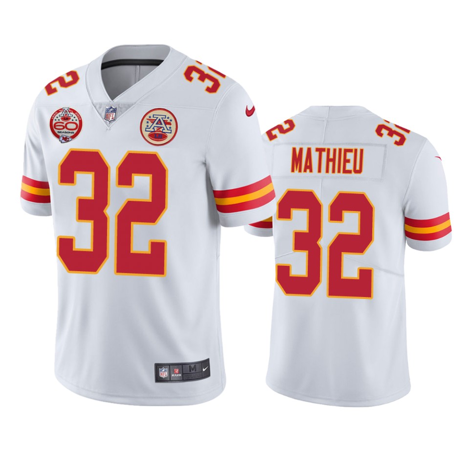 Men's Kansas City Chiefs #32 Tyrann Mathieu White 2019 60th Anniversary Limited Stitched NFL Jersey