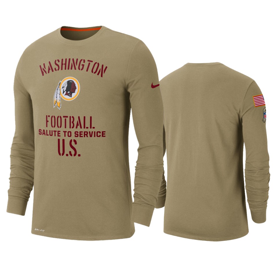 Men's Washington Redskins Tan 2019 Salute To Service Sideline Performance Long Sleeve Shirt.
