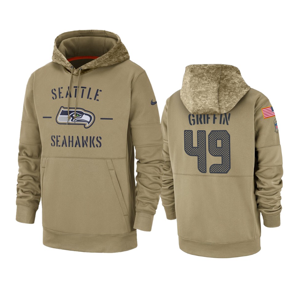Men's Seattle Seahawks #49 Shaquem Griffin Tan 2019 Salute To Service Sideline Therma Pullover Hoodie