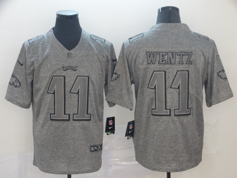 Men's Philadelphia Eagles #11 Carson Wentz Grey Stitched NFL Jersey