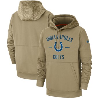 Men's Indianapolis Colts Tan 2019 Salute To Service Sideline Therma Pullover Hoodie