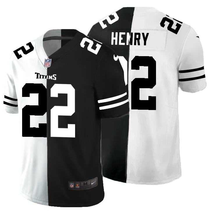 Men's NFL Tennessee Titans #22 Derrick Henry Black White Split 2020 Stitched Jersey