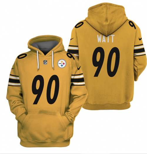 Men's Pittsburgh Steelers #90 T.J. Watt 2021 Yellow Pullover Hoodie