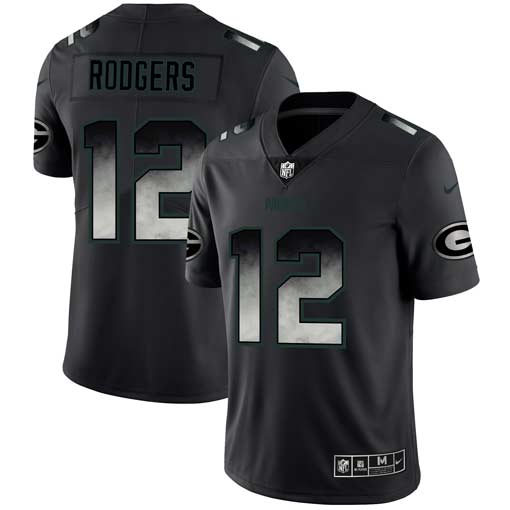 Men's Green Bay Packers #12 Aaron Rodgers Black 2019 Smoke Fashion Limited Stitched NFL Jersey