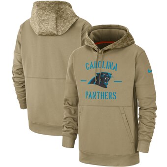 Men's Carolina Panthers Tan 2019 Salute To Service Sideline Therma Pullover Hoodie