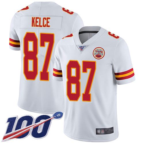 Men's Kansas City Chiefs #87 Travis Kelce White 2019 100th Season Vapor Untouchable Limited Stitched NFL Jersey