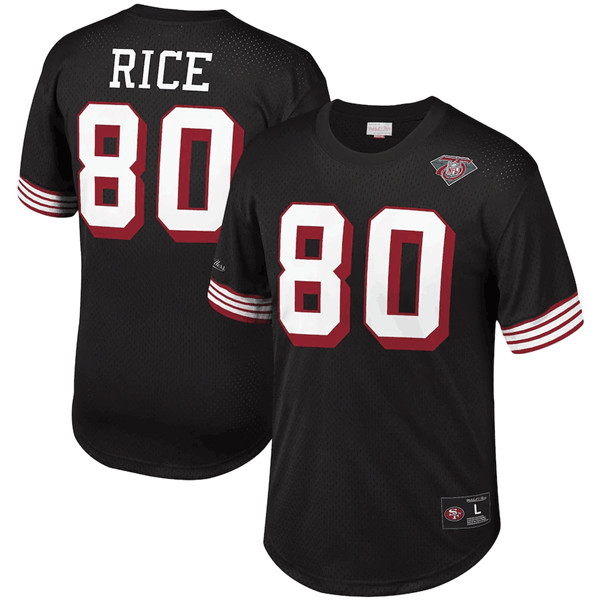 Men's San Francisco 49ers Black #80 Jerry Rice Mitchell & Ness Stitched NFL Neck Top