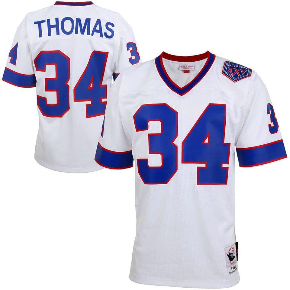 Men's Bills #34 Thurman Thomas White Mitchell & Ness Throwback NFL Jersey