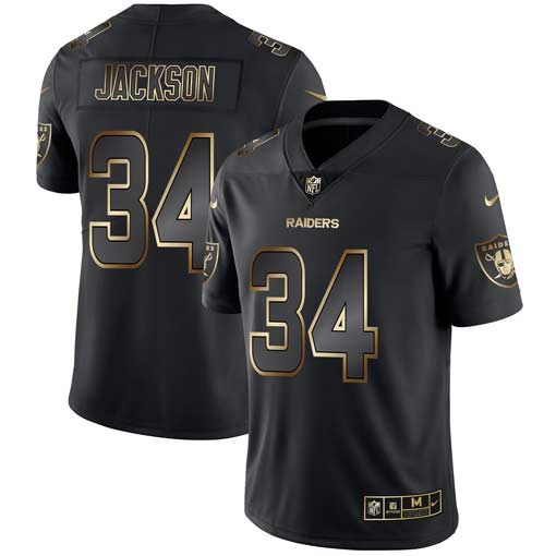 Men's Oakland Raiders #34 Bo Jackson 2019 Black Gold Edition Stitched NFL Jersey