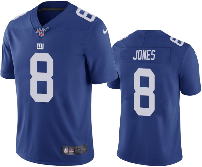 Men's New York Giants #8 Daniel Jones Blue 2019 100th Season Vapor Untouchable Limited Stitched NFL Jersey