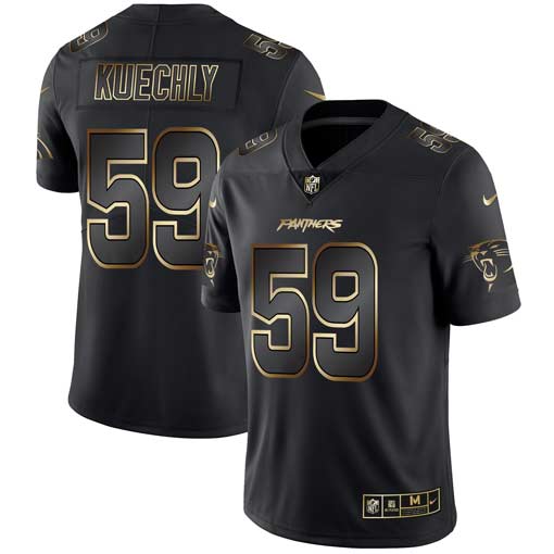 Men's Carolina Panthers #59 Luke Kuechly 2019 Black Gold Edition Stitched NFL Jersey