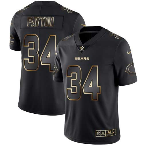 Men's Chicago Bears #34 Walter Payton 2019 Black Gold Edition Stitched NFL Jersey