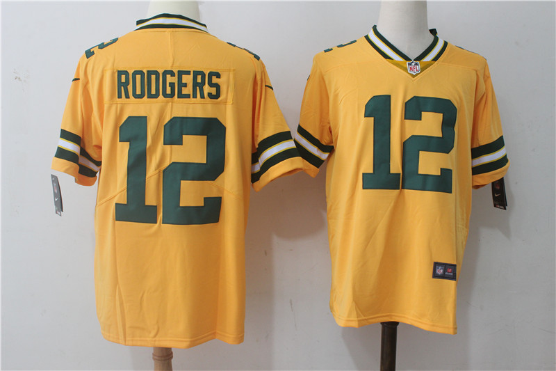 Men's Nike Green Bay Packers #12 Aaron Rodgers Yellow Stitched NFL Limited Rush Jersey