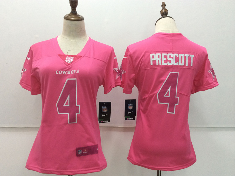 Women's Dallas Cowboys Customized Pink Limited Rush Fashion Stitched NFL Jersey