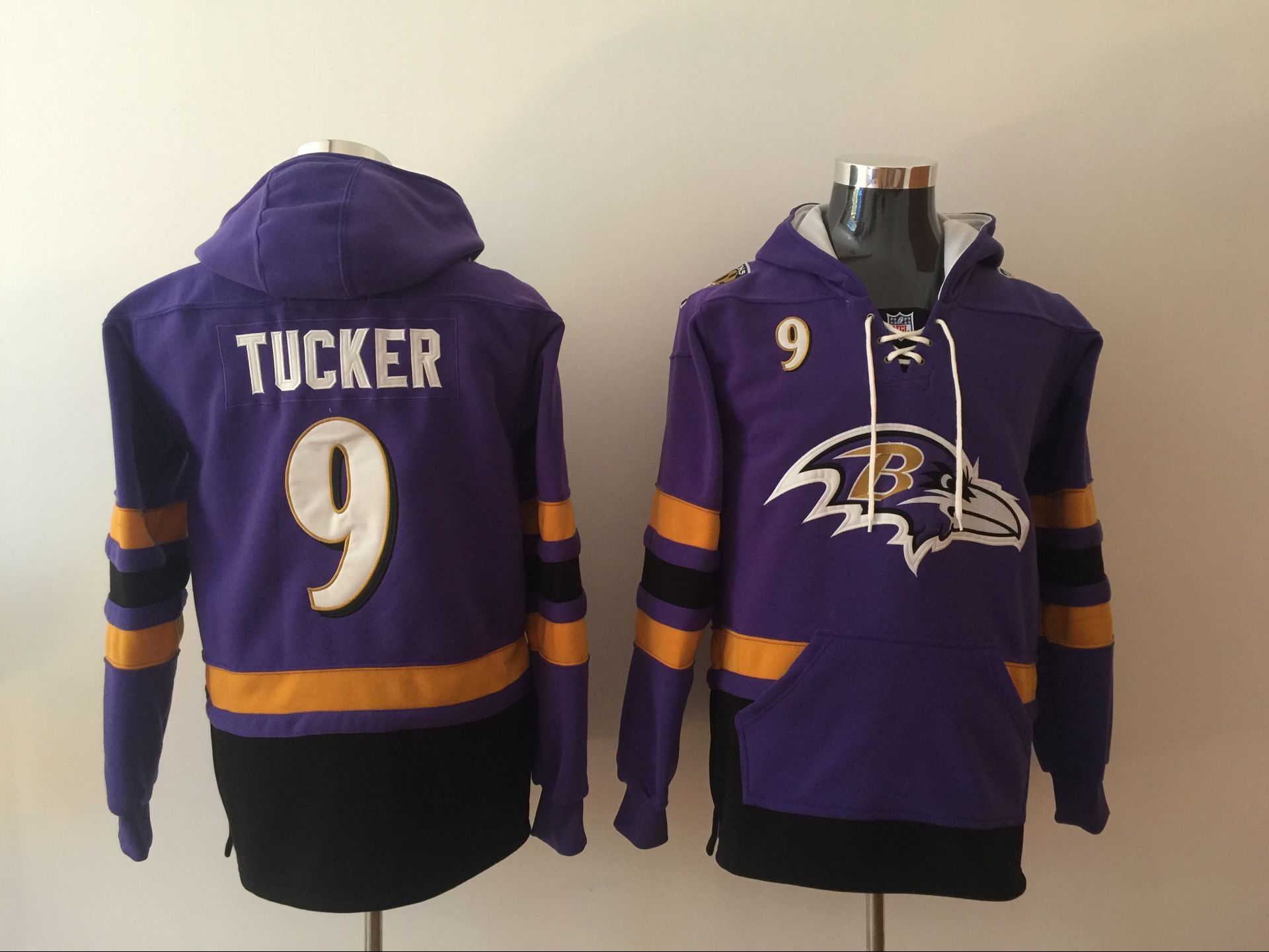 Men's Baltimore Ravens #9 Justin Tucker Purple All Stitched NFL Hooded Sweatshirt