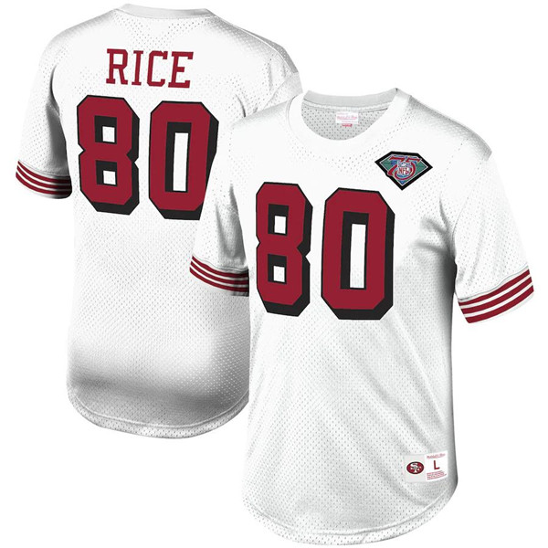 Men's San Francisco 49ers White #80 Jerry Rice Mitchell & Ness Stitched NFL Neck Top