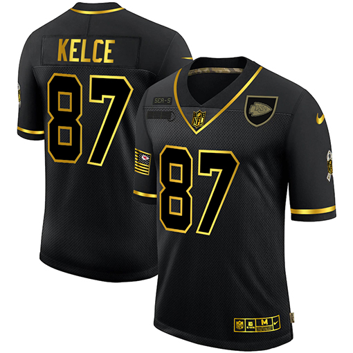 Men's Kansas City Chiefs #87 Travis Kelce Black/Gold Salute To Service Limited Stitched NFL Jersey