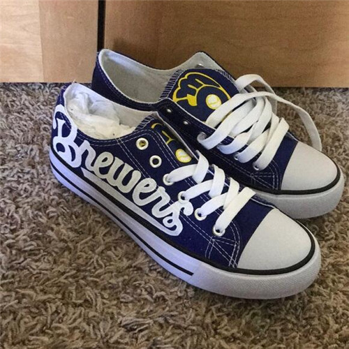 Women and Youth MLB Milwaukee Brewers Repeat Print Low Top Sneakers 005