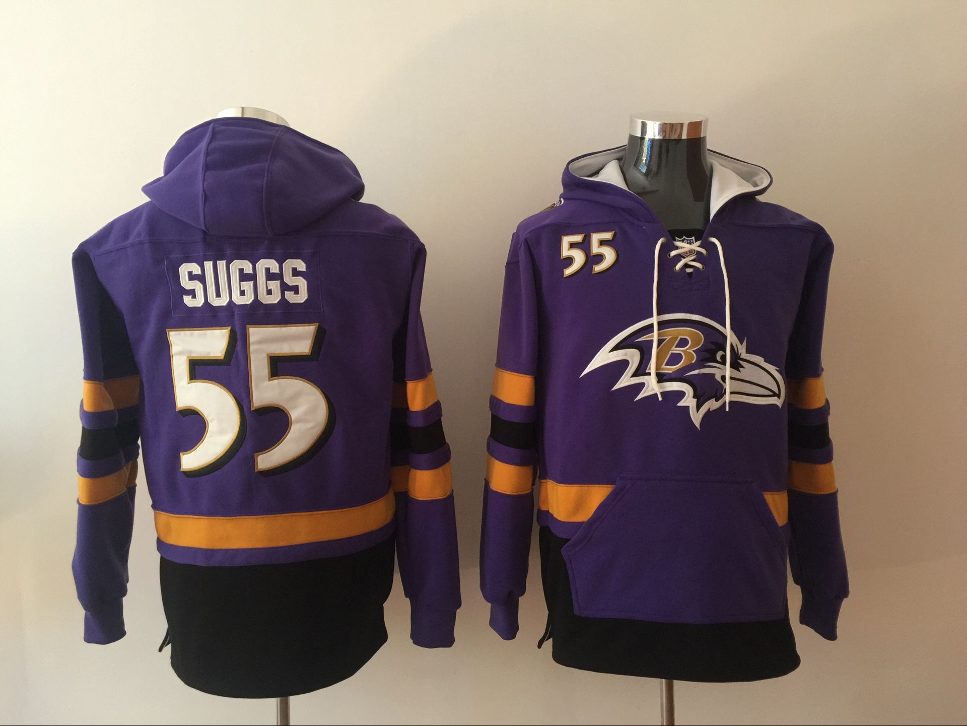 Men's Baltimore Ravens #55 Terrell Suggs Purple All Stitched NFL Hooded Sweatshirt