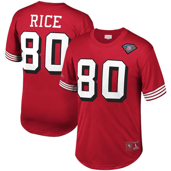 Men's San Francisco 49ers Red #80 Jerry Rice Mitchell & Ness Stitched NFL Neck Top