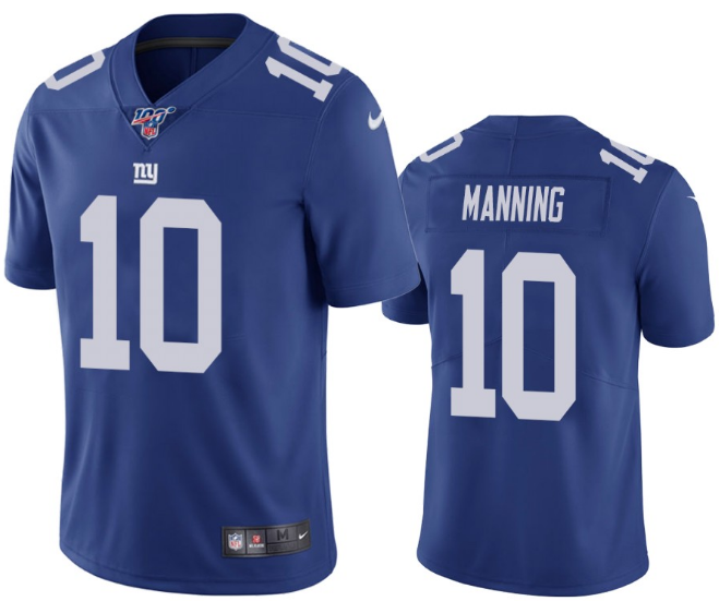 Men's New York Giants #10 Eli Manning Blue 2019 100th Season Vapor Untouchable Limited Stitched NFL Jersey