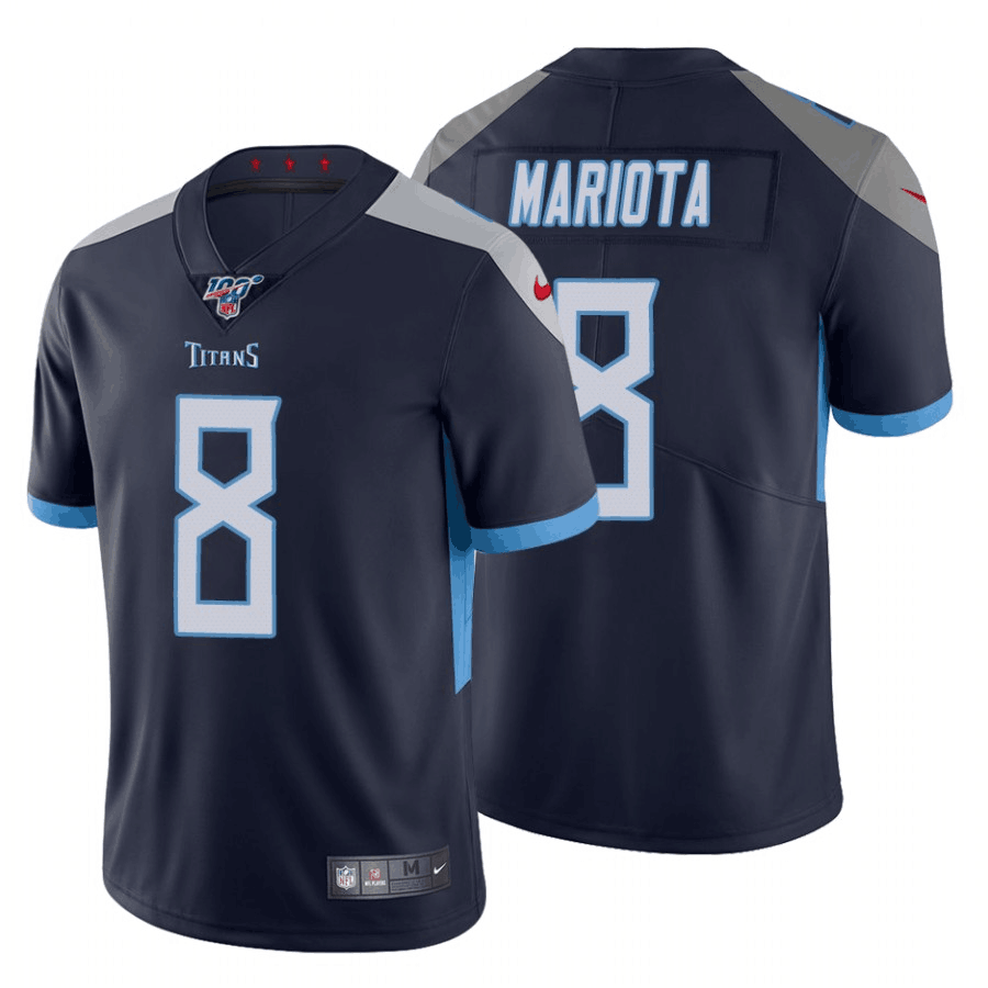 Men's Tennessee Titans #8 Marcus Mariota Navy 2019 100th Season Vapor Untouchable Limited Stitched NFL Jersey.