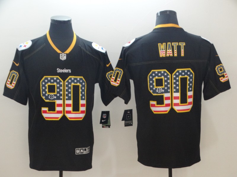 Men's Pittsburgh Steelers #90 T. J. Watt Black 2018 USA Flag Color Rush Limited Fashion NFL Stitched Jersey