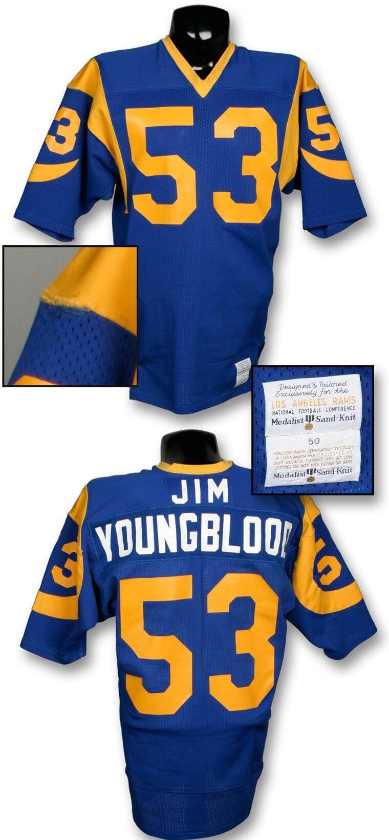 Men's Los Angeles Rams Late ’70s #53 Jim Youngblood Blue With Full Name Stitched NFL Jersey