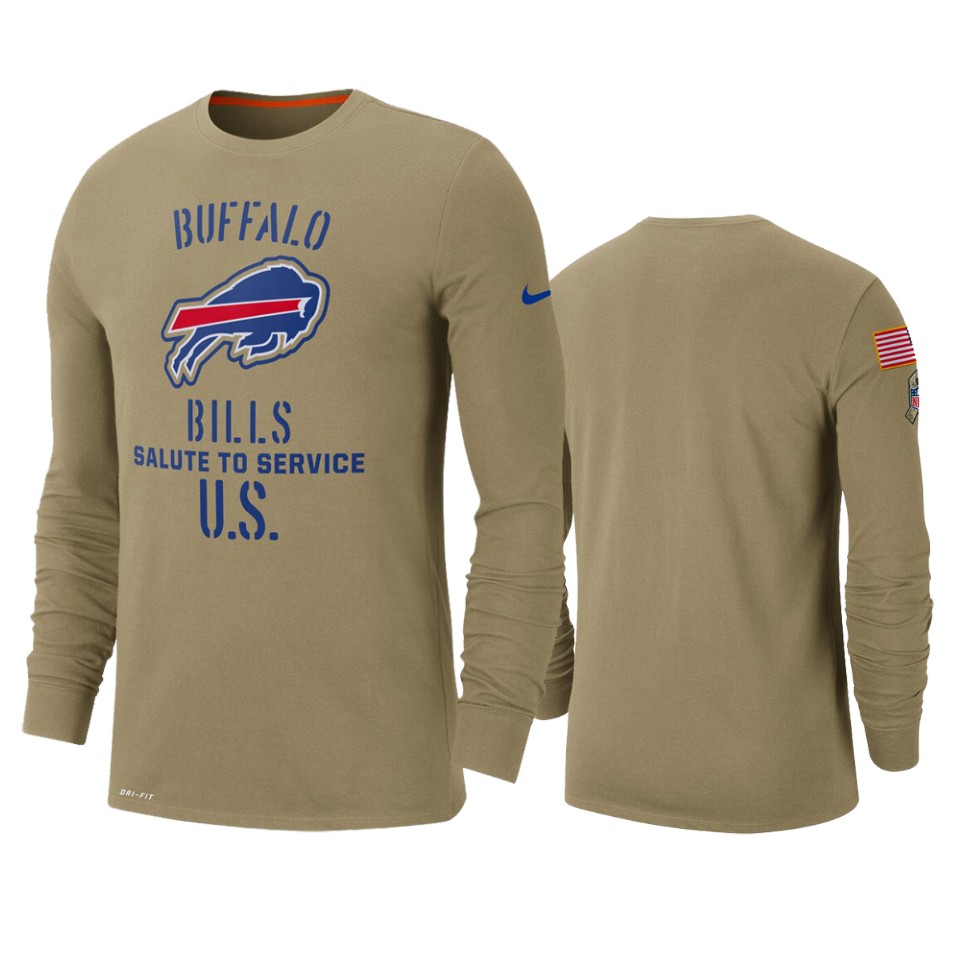 Men's Buffalo Bills Tan 2019 Salute To Service Sideline Performance Long Sleeve Shirt.