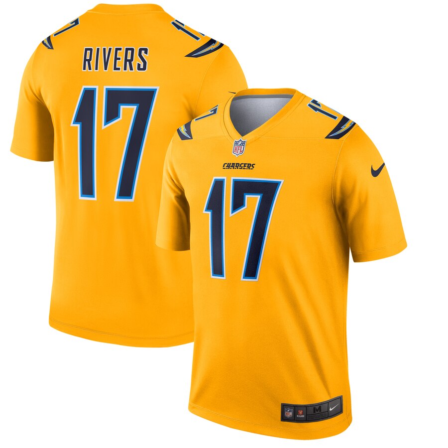 Men's Los Angeles Chargers #17 Philip Rivers Gold Inverted Legend Jersey