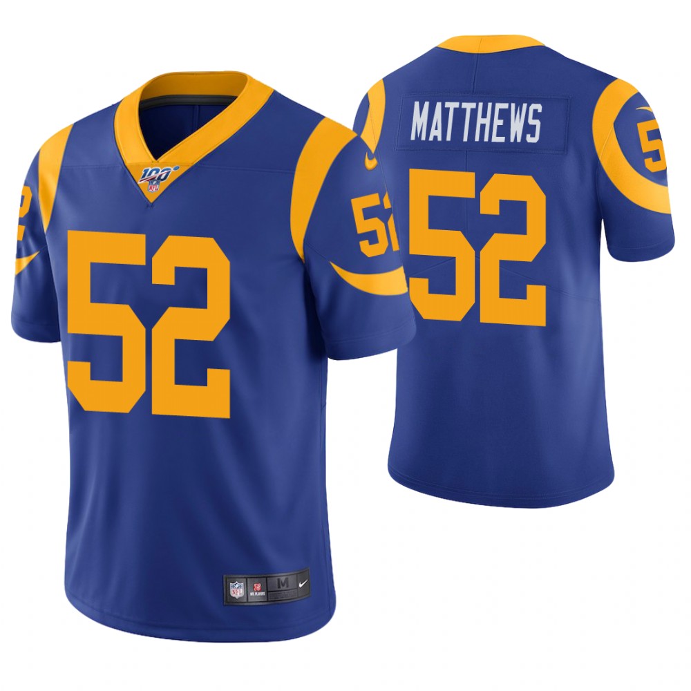 Men's Los Angeles Rams #52 Clay Matthews Royal Blue 100th Season Vapor Untouchable Limited Stitched NFL Jersey