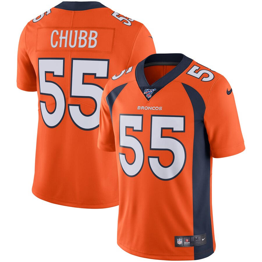Men's Denver Broncos #55 Bradley Chubb Orange 2019 100th Season Vapor Untouchable Limited Stitched NFL Jersey