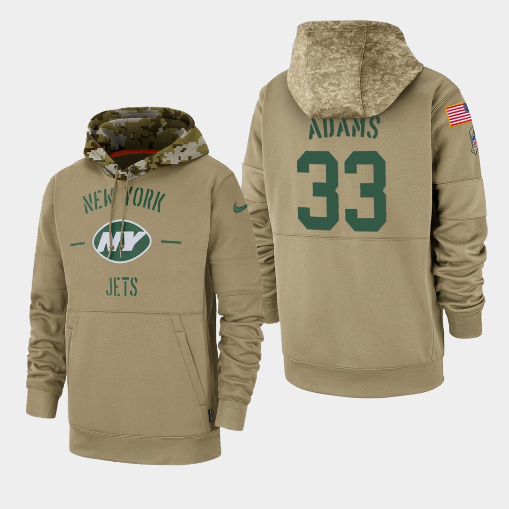 Men's New York Jets #33 Jamal Adams Tan 2019 Salute To Service Sideline Therma Pullover Hoodie