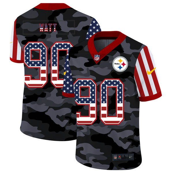 Men's Pittsburgh Steelers #90 T. J. Watt 2020 Camo USA Flag Limited Stitched NFL Jersey