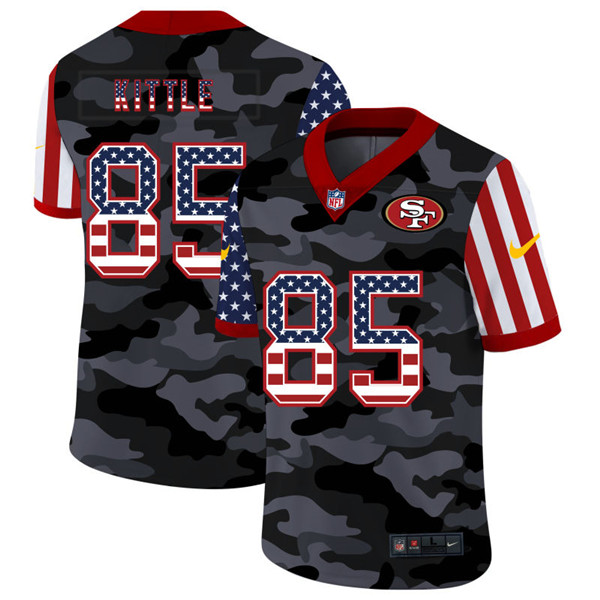 Men's San Francisco 49ers #85 George Kittle 2020 Camo USA Flag Limited Stitched NFL Jersey